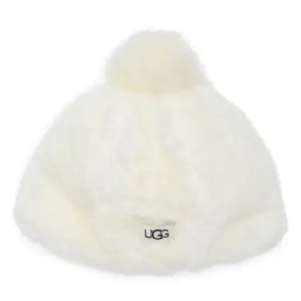 UGG® Kids' Faux Fur Pom Cozy Lined Beanie (Big Kid) 4-6, Comfy WHITE::NWT::